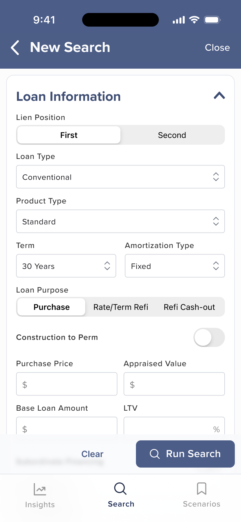Loan Information section expanded showing form fields